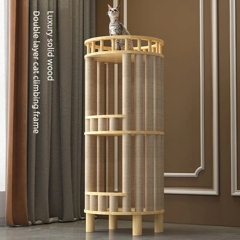 Albero per Gatti Multistrato in Legno Massello, Struttura da Arrampicata Multifunzione, Letti per Riposo e Gioco, Villa per Gattini, Torre di Lusso per Gatti con Amaca