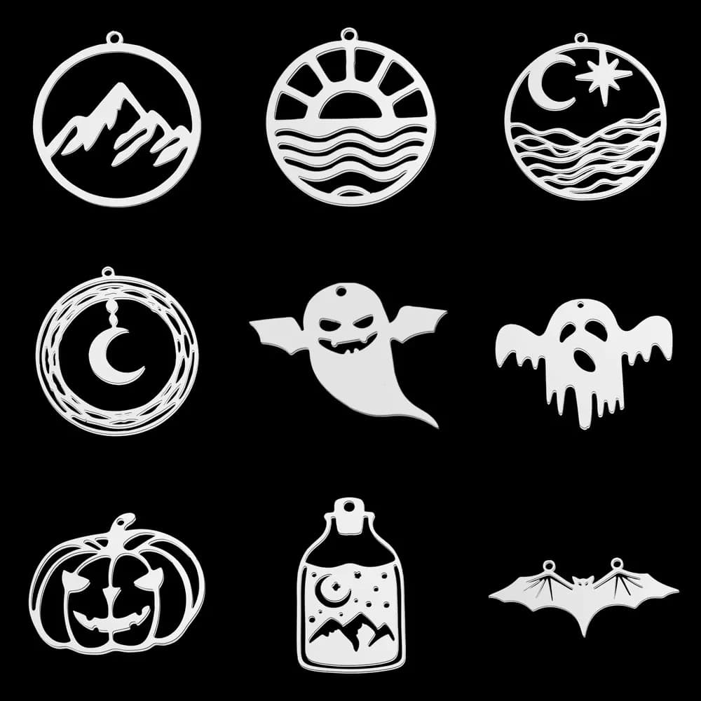 10pcs/lot Stainless Steel Geometric Minimalist DIY Earring Pendant Charms Wholesale Sea Moon Mountain Halloween Necklace Making