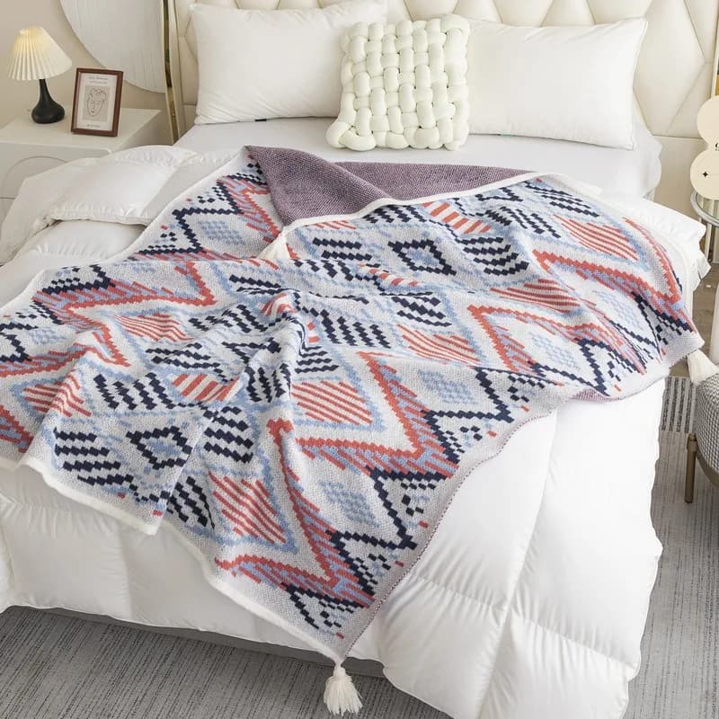 Coperta in Maglia con Motivo Geometrico, Morbida, Traspirante, Calda e Confortevole per Ufficio, Divano, Letto e Riposo