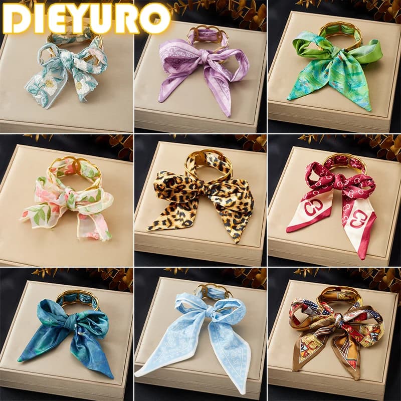 DIEYURO Bracciale in acciaio inossidabile 316L con giunture ovali cave dorate Nastro colorato Bowknit Bracciale aperto Lady Trend Gioielli di moda