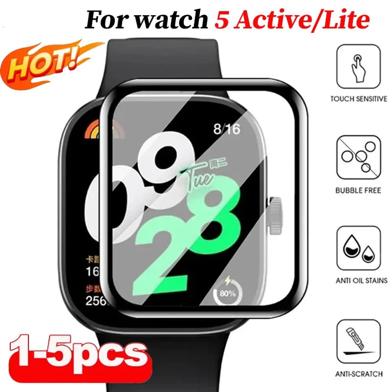 1-5PCS 9D Curved Protective Film For Xiaomi Redmi Watch 5 Active Smartwatch Screen Protector for Redmi Watch 5 Lite No Glass