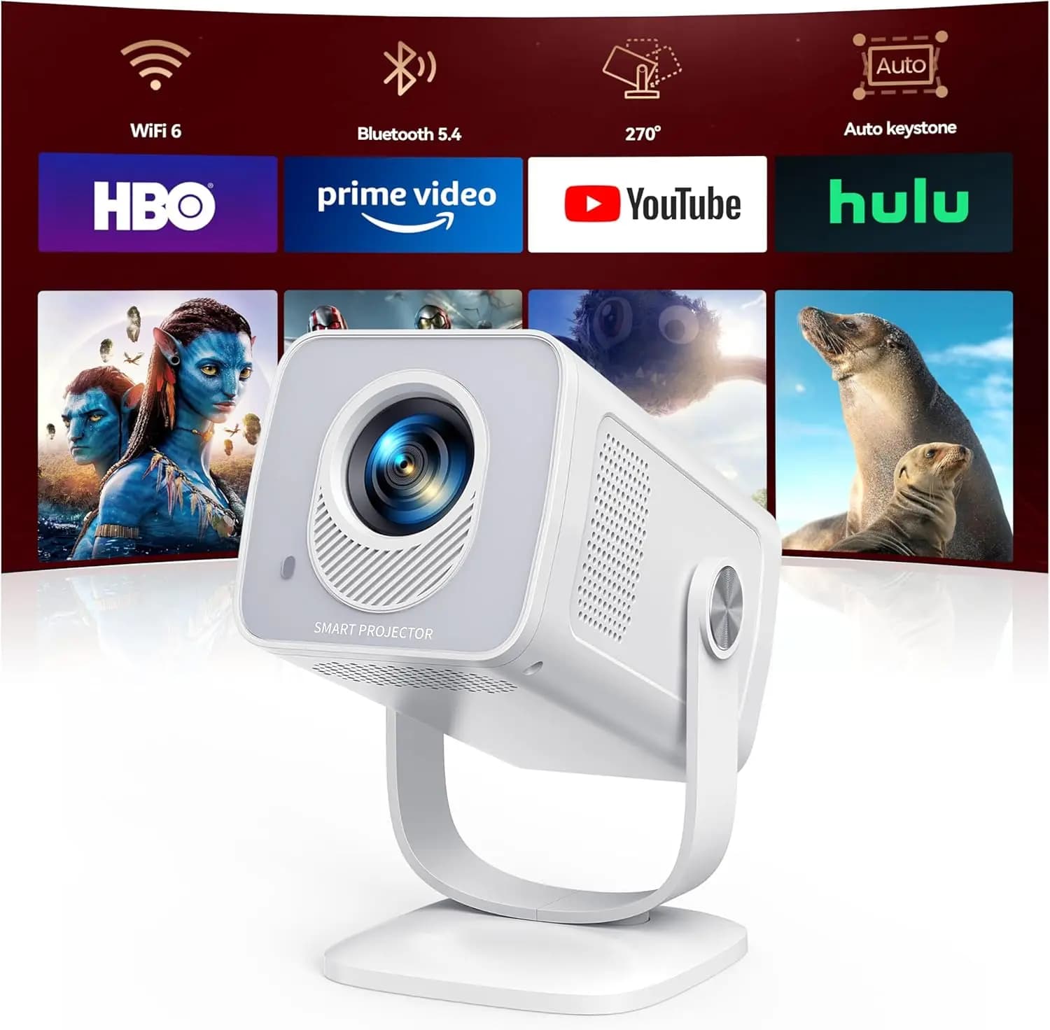 Mini Proiettore WiFi6 Bluetooth 5.4, Proiettore Portatile 4K Smart Android 13 per Esterni con Correzione Automatica del Trapezio