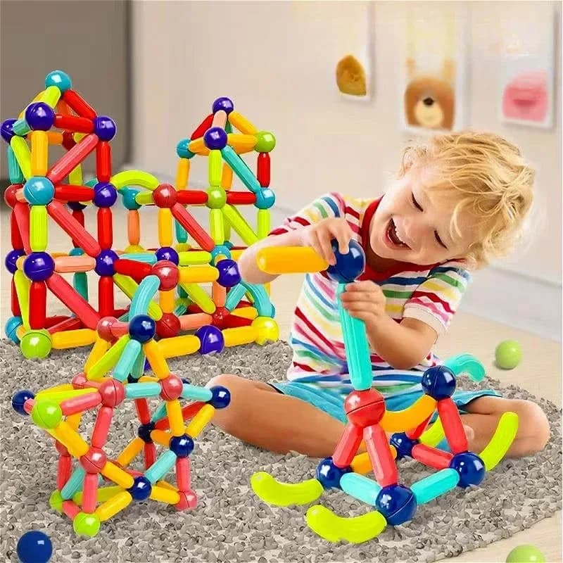 Set di Blocchi Magnetici per Bambini, Giocattoli Educativi Montessori con Barre e Bastoncini Magnetici per Ragazzi e Ragazze