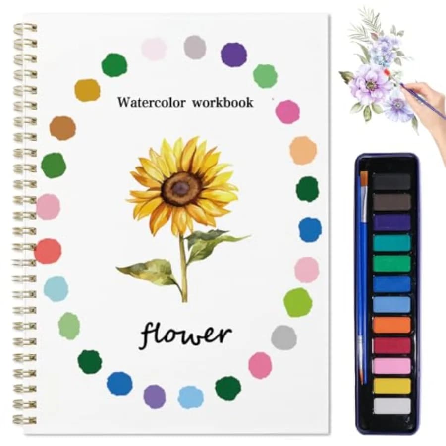 Watercolor Workbook for Adults - Watercolor Sketchbook with 12 Beginner-Friendly Sketched Illustrations, Lay-Flat Spiral Pages,