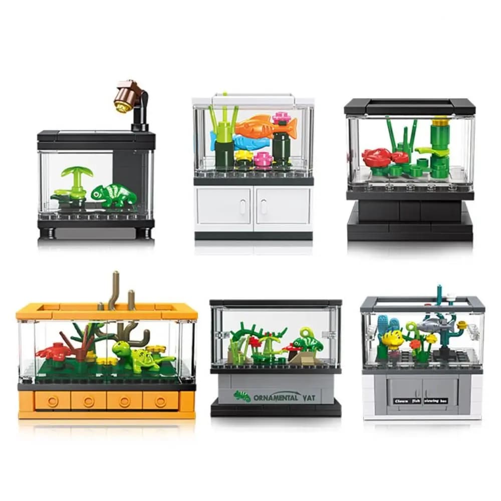 Nuovi blocchi di plastica per costruzioni, micro mondo in granuli, acquario assemblabile, ornamento da scrivania fai da te, idea regalo