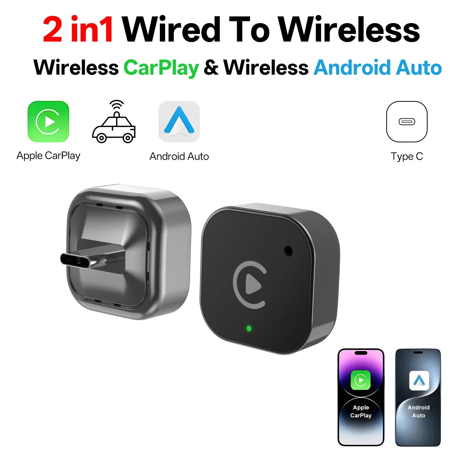 2026 Latest Wireless CarPlay Apapter CarPlay & Android Auto,Type-C Port,Converts Wired to Wireless,Plug & Play