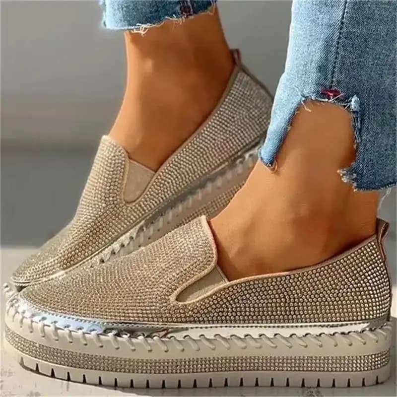 Mocassini da donna con plateau da cucito con strass Bling Slip on cucito superficiale moda fondo spesso scarpe casual calzature da donna