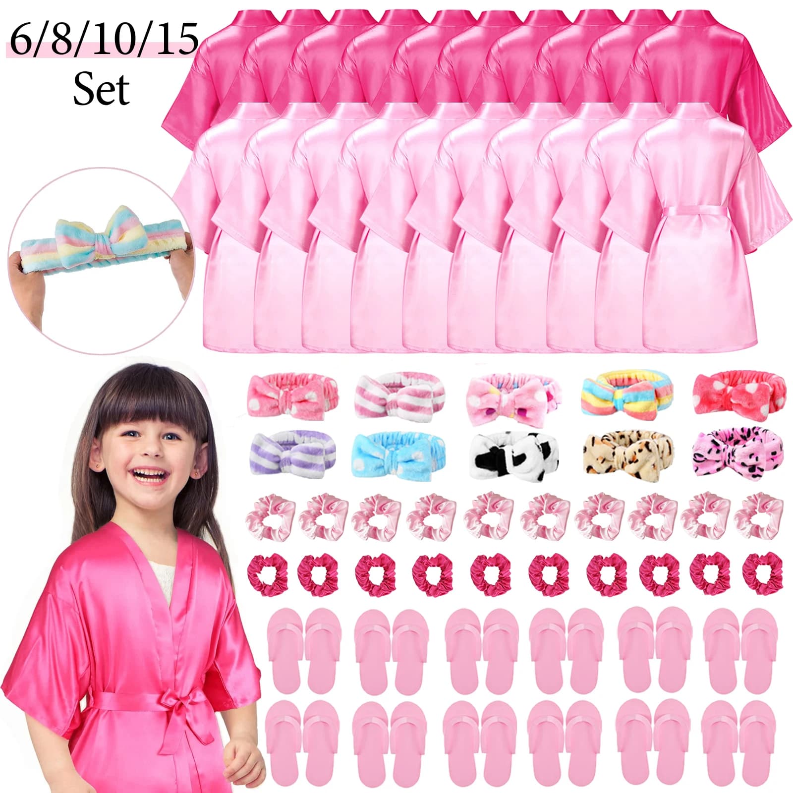 6-15 Set Kimono Girl Bathrobe Birthday Team Satin Dress Silk Dress Bomboniera Usa and throw Spa Party Hair Slippers