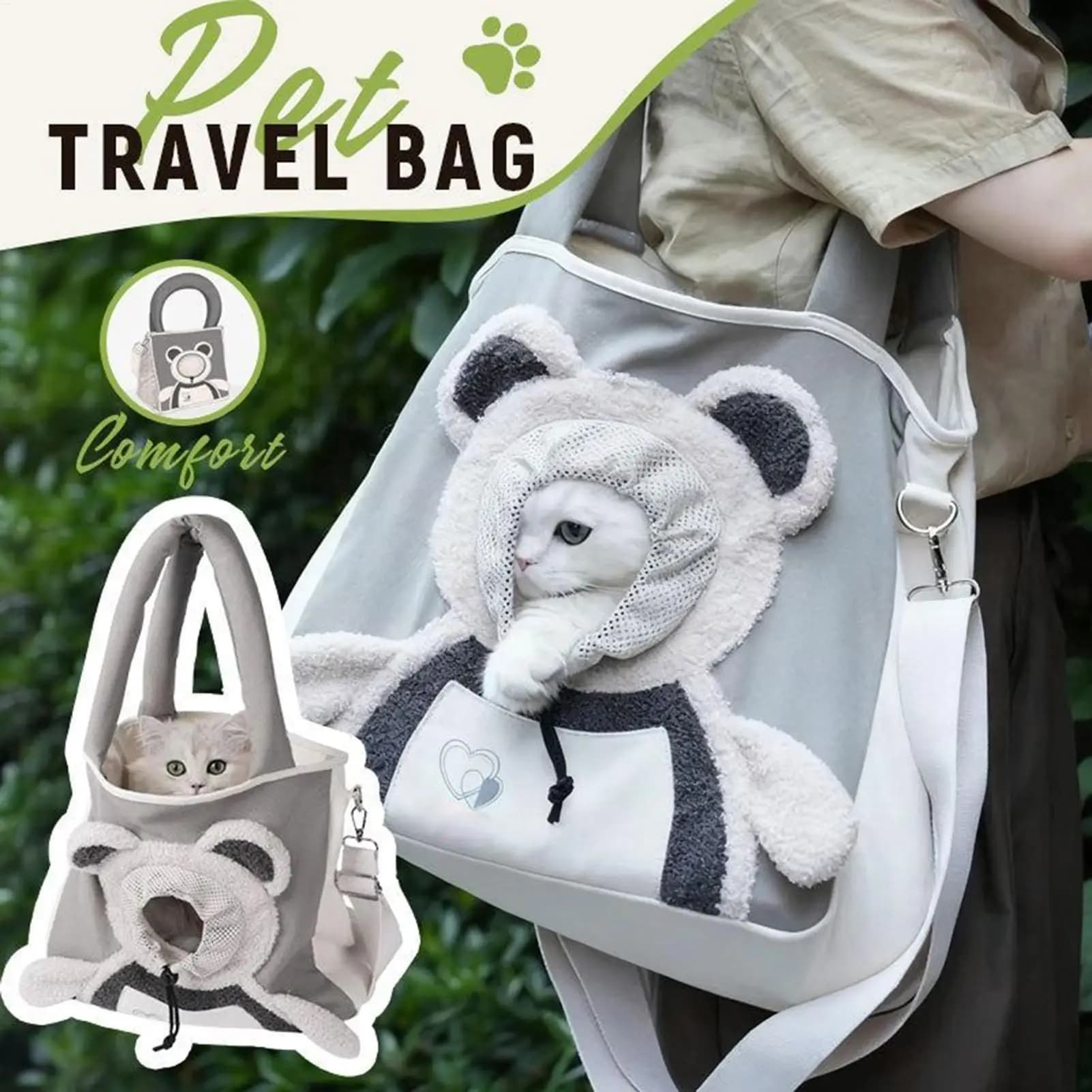 Borsa a tracolla in tela per animali domestici Borsa da trasporto per gatti a forma di orso simpatico cartone animato Borsa portatile per gatti all'aperto per viaggi