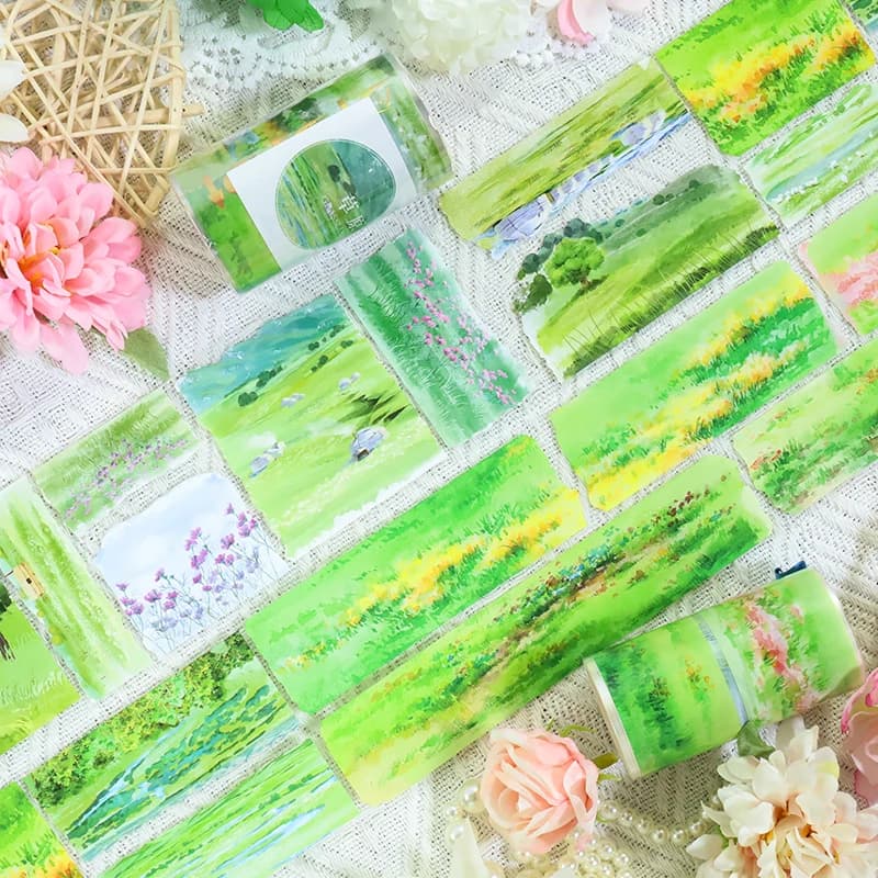 70mm * 200cm Vintage Prateria Pianta Fiore Paesaggio PET Nastro Creativo FAI DA TE Ufficiale Materiale Collage Scrapbooking Cancelleria