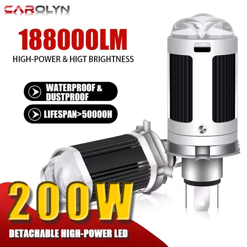 Carolyn 200W H4 Lente per proiettore LED 188000LM Bi LED Mini lente per proiettore Lampadina per fari per auto H4 Faro Hi/Lo Fascio LED Motore per auto