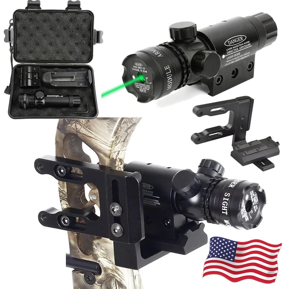 Tactical Green Dot Laser Sight 20mm Picatinny Rail Mount Compact Adjustable Green Laser Scope Bracket Fit Compound Bow & Rifle Outdoor Archery Target Shooting Small Game Hunting Auxiliary Aiming Accessory