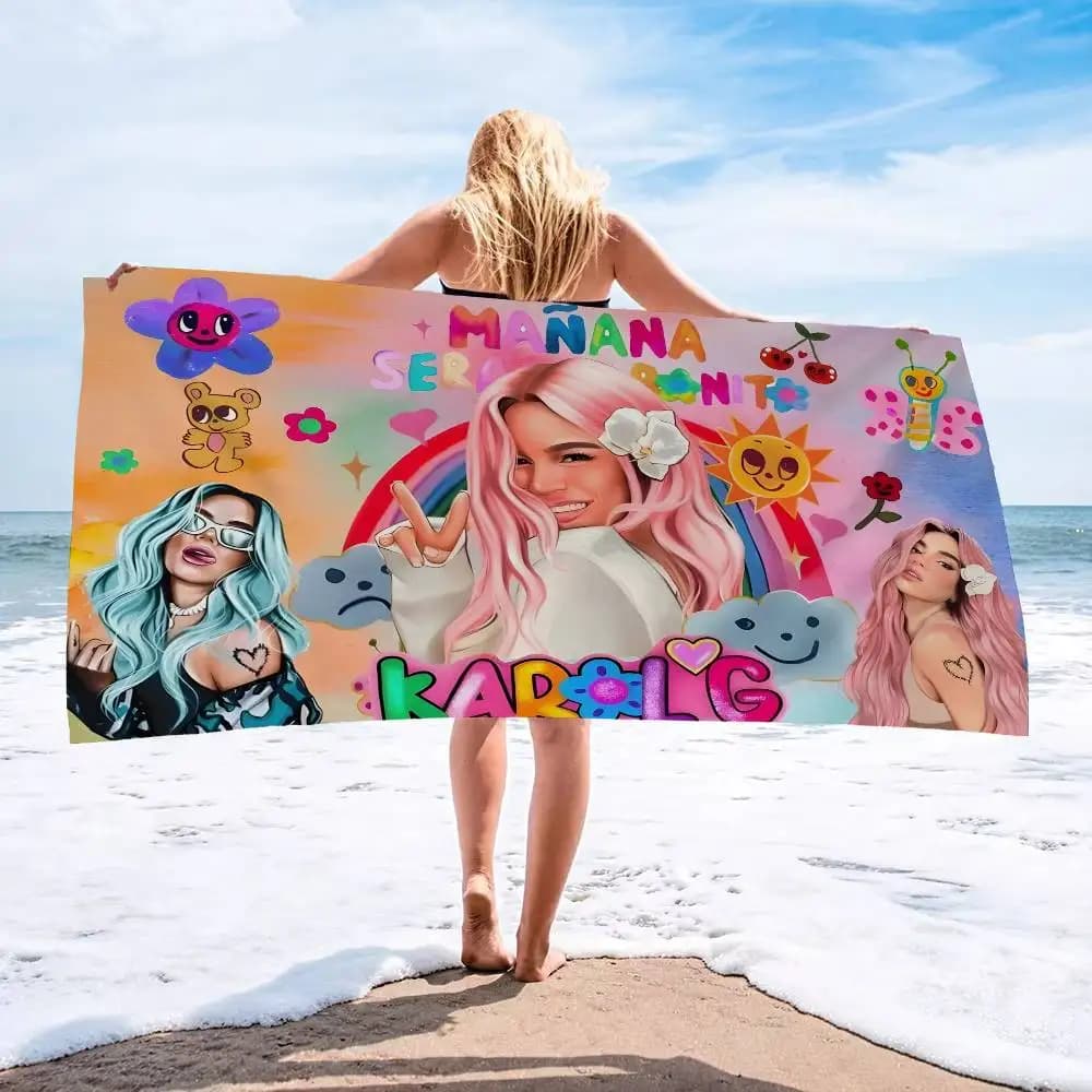 K-Karol G Tropicoqueta Anime Beach Asciugamano da nuoto Morbido e assorbente, regalo per bambini, per viaggi, campeggio, palestra