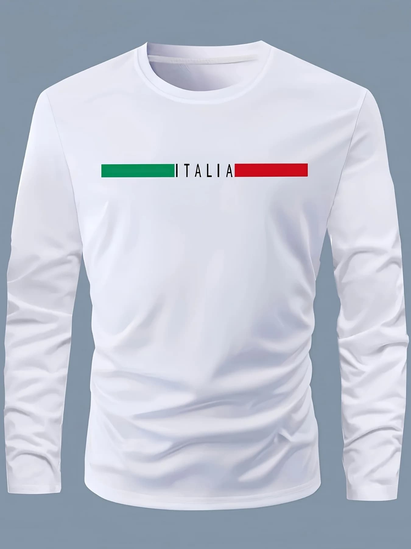 Men's 100% pure cotton comfortable casual loose oversized Italian style printed sports round neck long sleeved T-shirt top