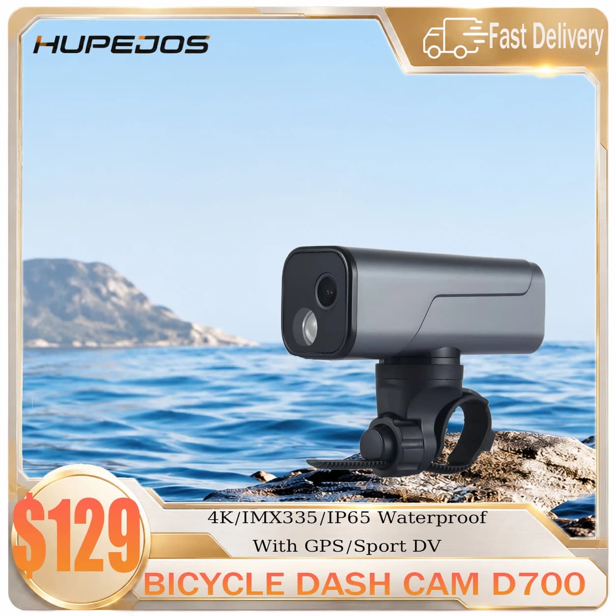 HUPEJOS 4K UHD Action Camera with GPS tracker, wireless bike camera, anti-shake sports DV, IP65 waterproof, bicycle light, APP support