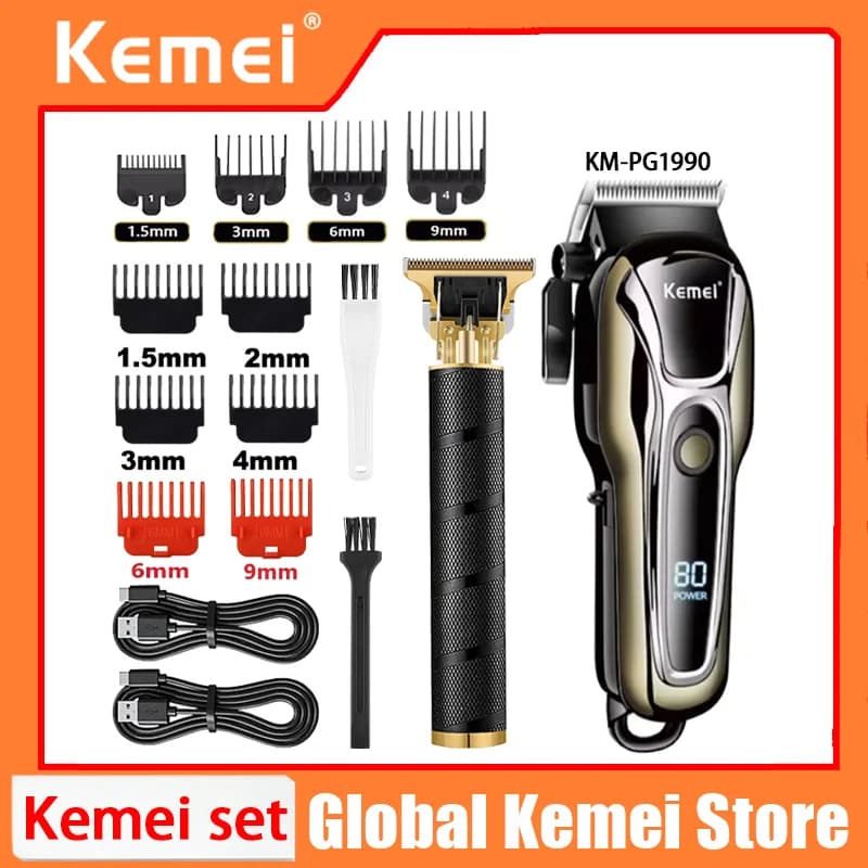 Kemei PG1990A T9 Rechargeable Hair Clipper or Limit Combs Professional Cordless Hair Trimmer Men's Hair Cutting Machine Barber