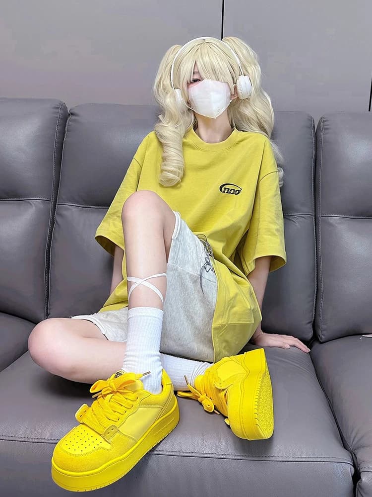 Cotton Leisure Sportswear Set Women's Summer Dopaamine Loose Short Sleeve T-shirt Shorts Two-piece Set round Neck Pullover