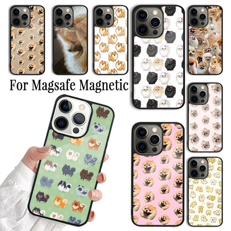 Cover per iPhone con design Cane Pomeranian per modelli 17 AIR 16 15 14 13 12 11 Pro Max Plus, compatibile con ricarica wireless e Magsafe