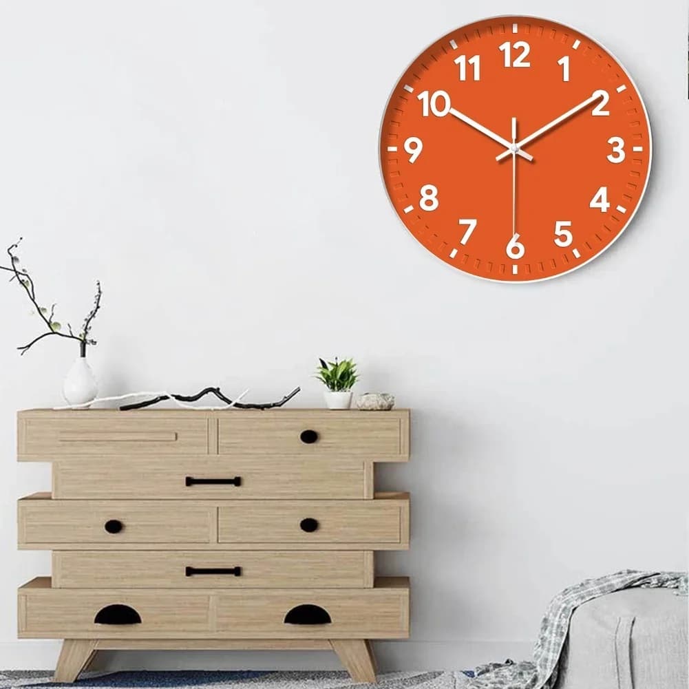 Grey wall clock 12 inch silent clock without ticking for living room, bedroom, kitchen, office, battery plastic wall clock