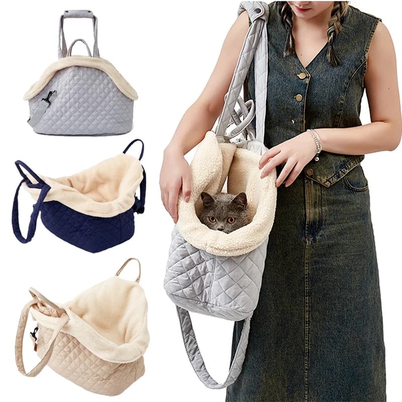 Borsa a tracolla coreana per animali domestici, borsa a mano trapuntata in cotone per gatti, cani e cuccioli, autunno inverno, trasportino portatile per gatti e cani (Garfield, Kedi, Mascotas)