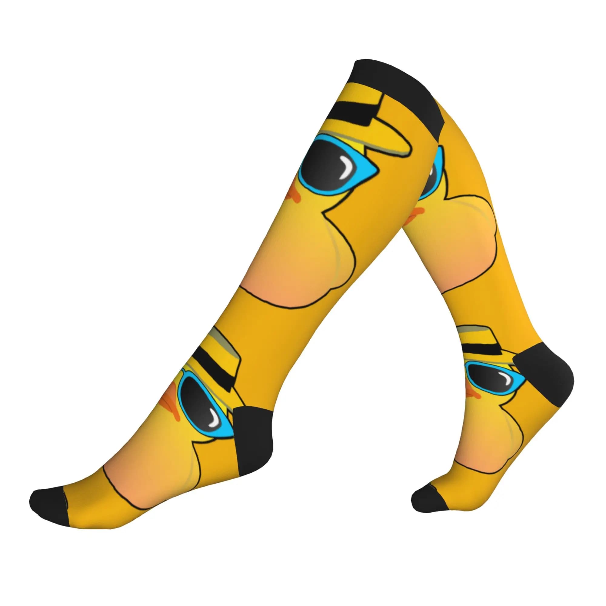 Calzini con stampa di simpatiche anatre in gomma con cappello da marinaio e occhiali da sole, calzini elasticizzati per sport estivi, autunnali e invernali, calzini a compressione.