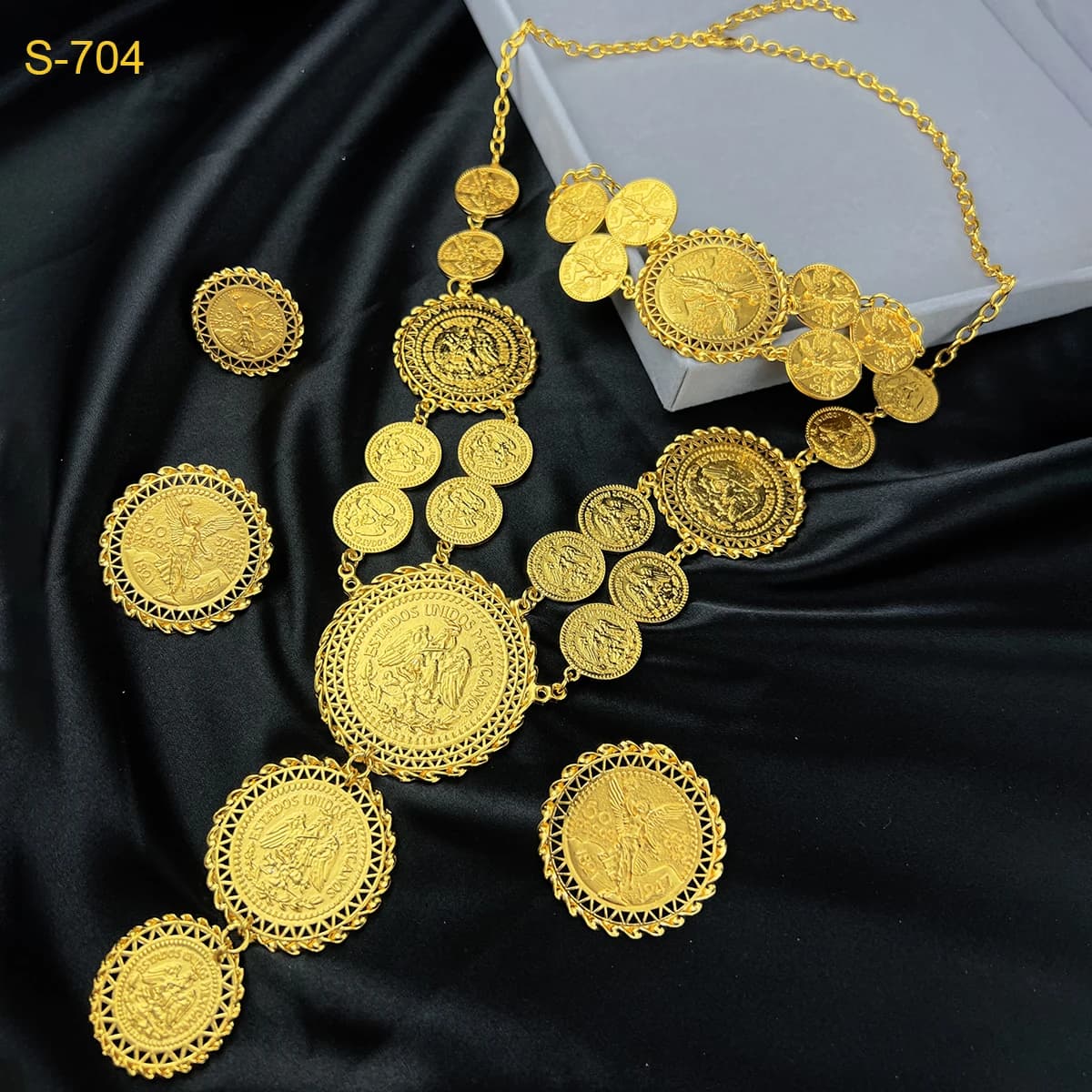 Set di gioielli con collana e bracciale a forma di moneta color oro di Dubai per donne, regali di lusso per matrimoni africani ed etiopi.