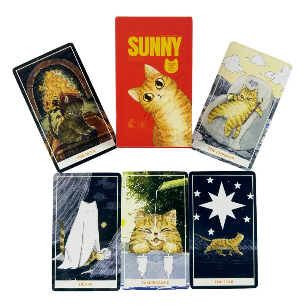 Carte dei Tarocchi Gatto Arancione Soleggiato 10.3*6cm - Mazzo di Tarocchi Gatto Cartone Animato Fantasioso per Principianti, 78 Carte dei Tarocchi