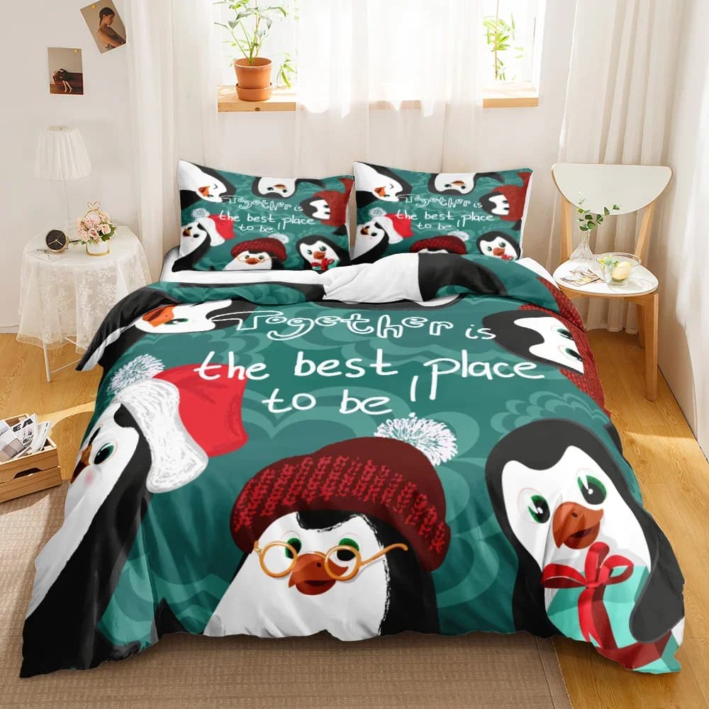 Copripiumino Pinguino Copripiumino Animali antartici per bambini Ragazzi Ragazze Stile cartone animato Twin Size Winter King Copripiumino in poliestere