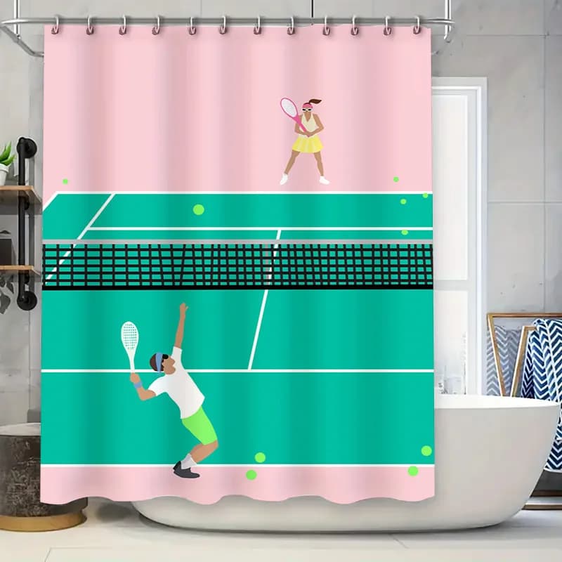 Set tenda da doccia per cantiere da tennis: arredo da bagno per giocatori di tennis Accessori da bagno in tessuto impermeabile rosa verde bianco giallo per la casa