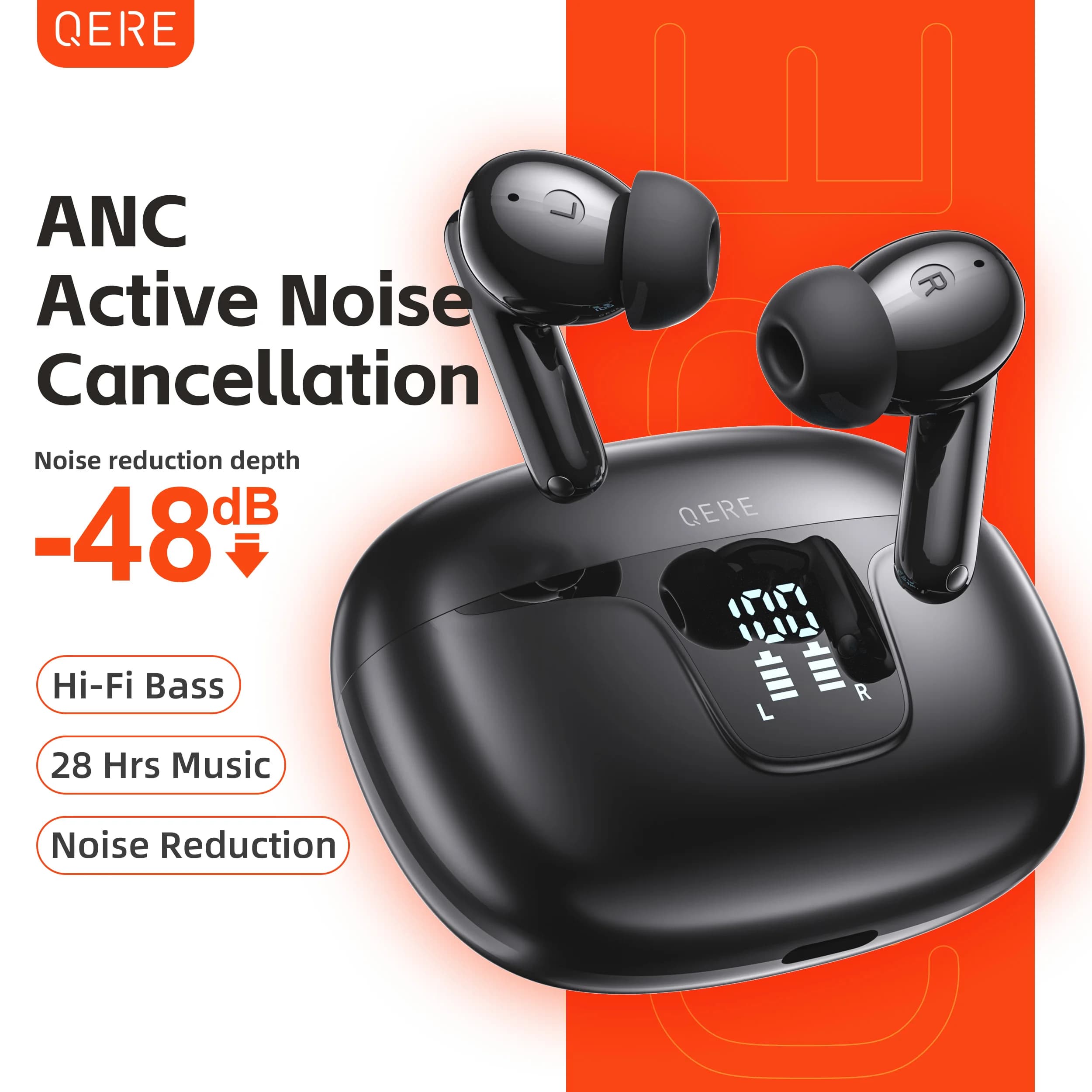 Cuffie Wireless QERE E60, TWS Bluetooth 5.3, microfono HD, auricolari HIFI, Driver da 13mm, 60ms a bassa latenza, 4 microfoni, chiamata ANC, nuovo