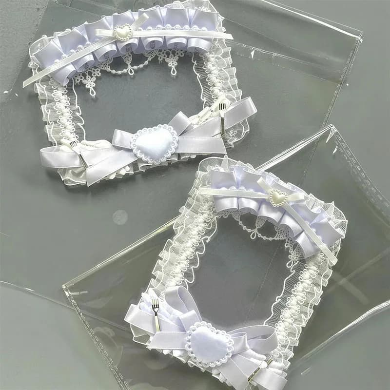 Lace Bow Photocard Holder Heart Satin Ribbon Photo Frame Ita Bag Charm Handmade Kpop Card Display Pendant Fans Accessories