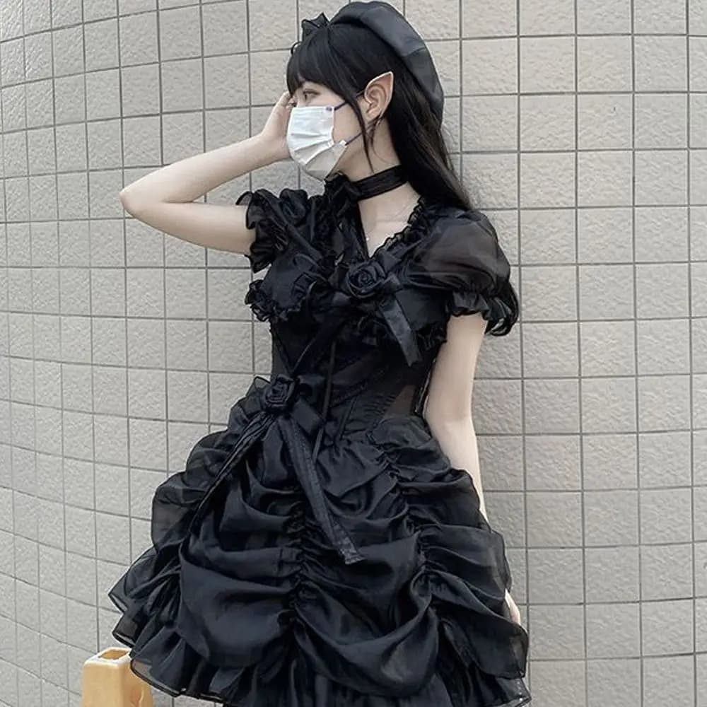 Cardigan in chiffon stile Lolita con maniche a sbuffo e volant, protezione solare, top corto estivo, scialle estivo