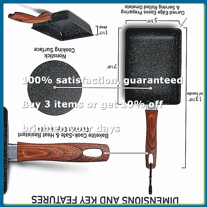 Tamagoyaki Pan Japanese Omelette Pan, Non-Stick Pan Coating Square Egg Pan Frying Pan to Make Omelets or Crepes