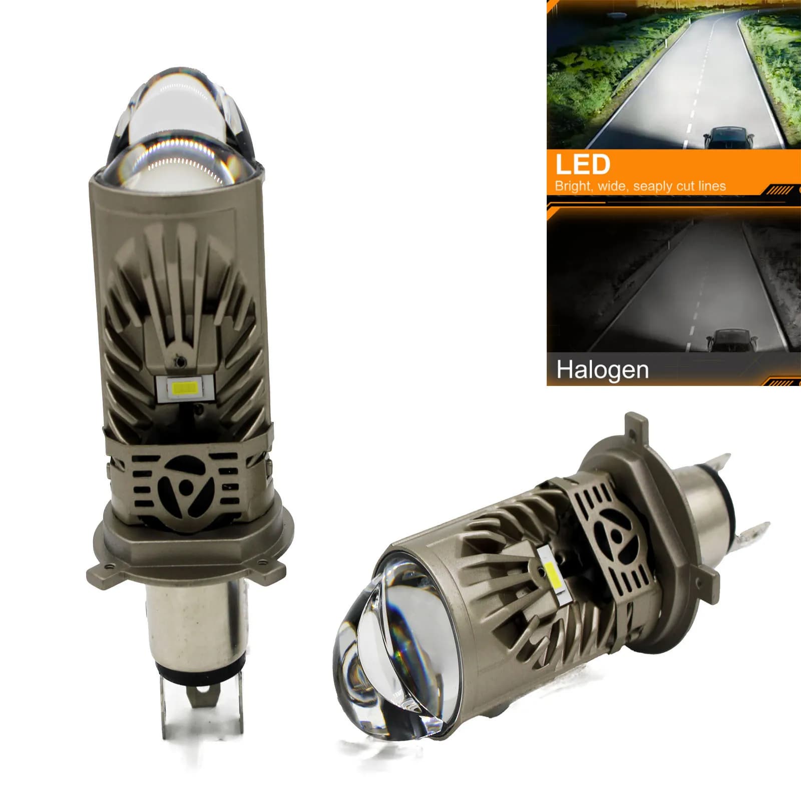 1SET Kit fari LED H4 9003 HB2 da 150 W con mini lente per proiettore - Fascio alto/basso + DRL, 6000 K bianco super luminoso, illuminazione per auto U