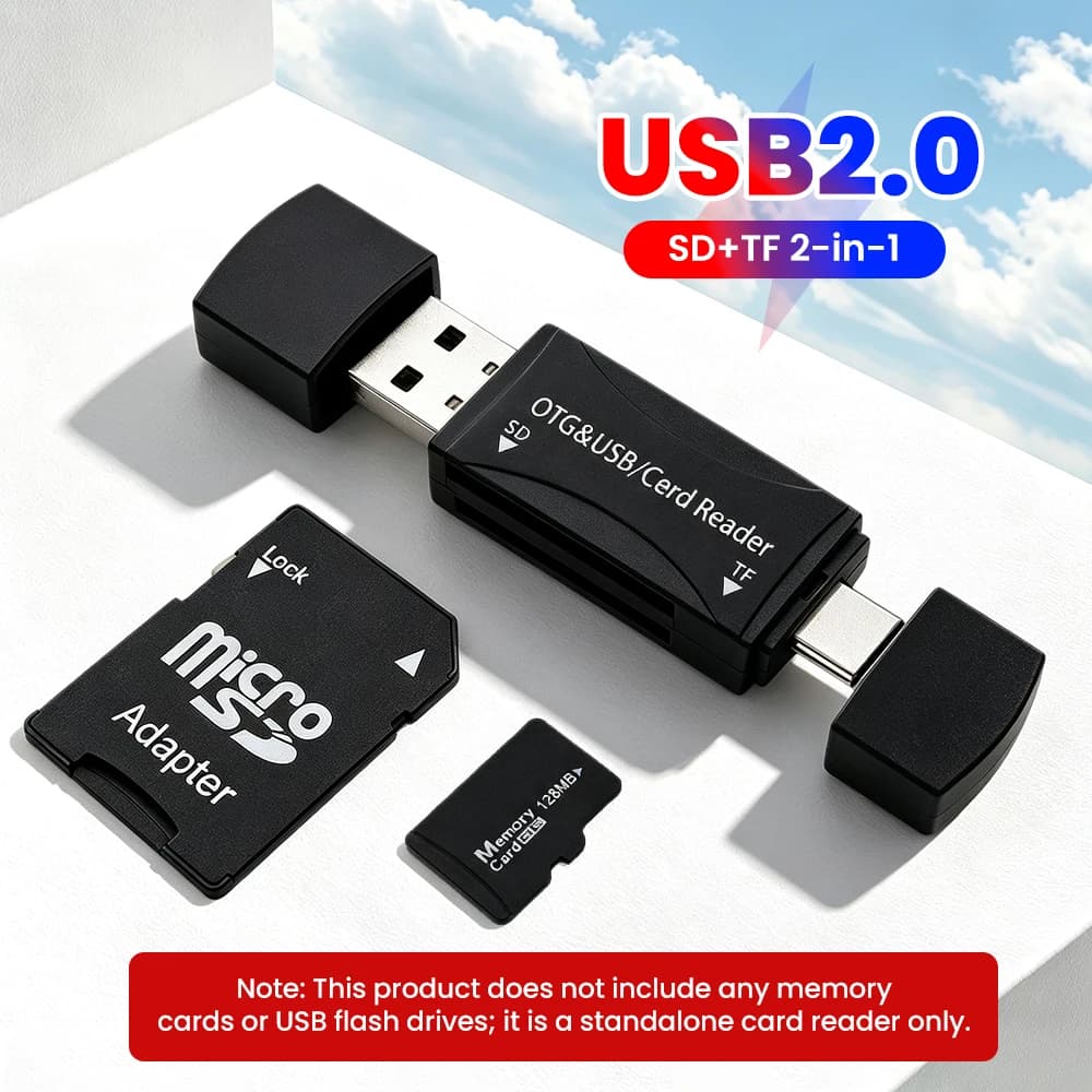USB2.0 Dual-Interface Card Reader Compatible with iPhone 15 17 Series Supports up to 512G Memory Cards