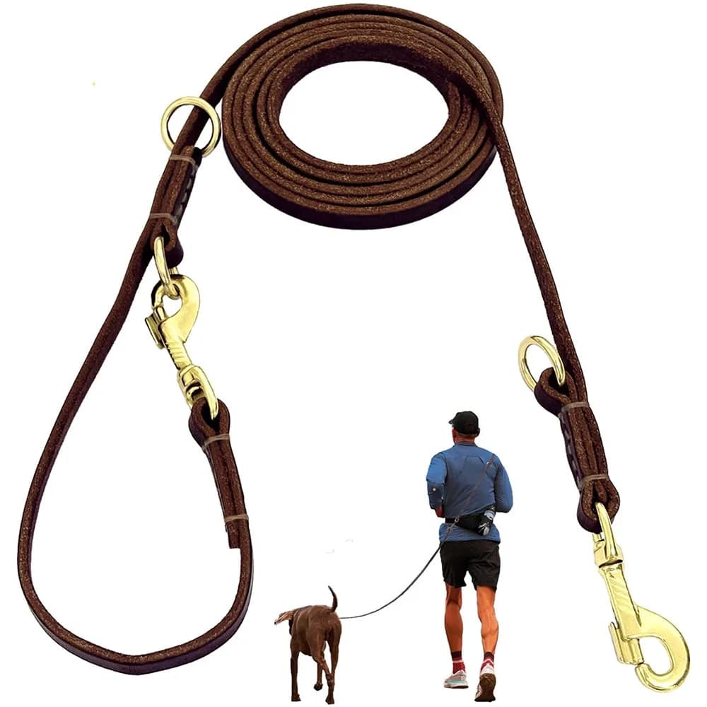 Guinzaglio per Cani Multifunzione in Vera Pelle, Guinzaglio Doppio per Passeggiare Due Cani, Accessori per Animali Domestici