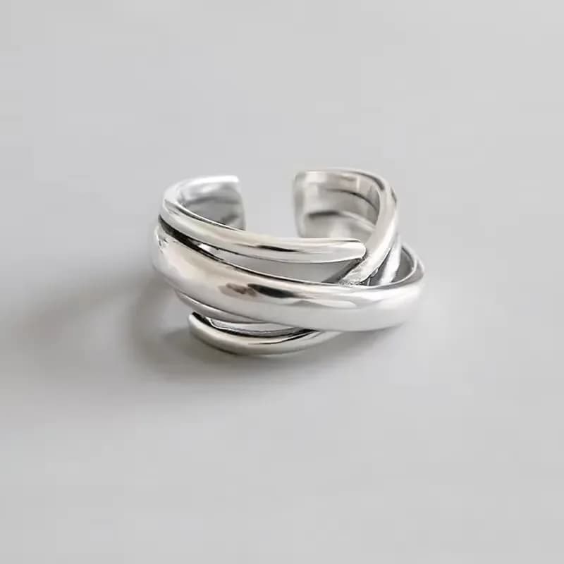 New Fashion Hipster Multi-layer Irregular 925 Sterling Silver Jewelry Simple Smooth Winding Personality Opening Rings R099
