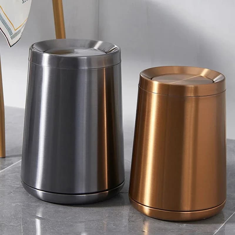Cestino rotondo dorato per la raccolta differenziata, per bagno, ufficio, cucina, casa, compostaggio e contenitore per rifiuti