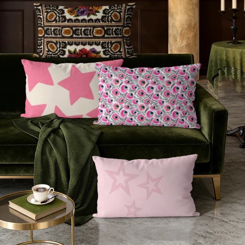 Fodere per cuscini lombari con stampa floreale a stella rosa, adatte per divano, camera da letto, auto, cuscino rettangolare per la schiena
