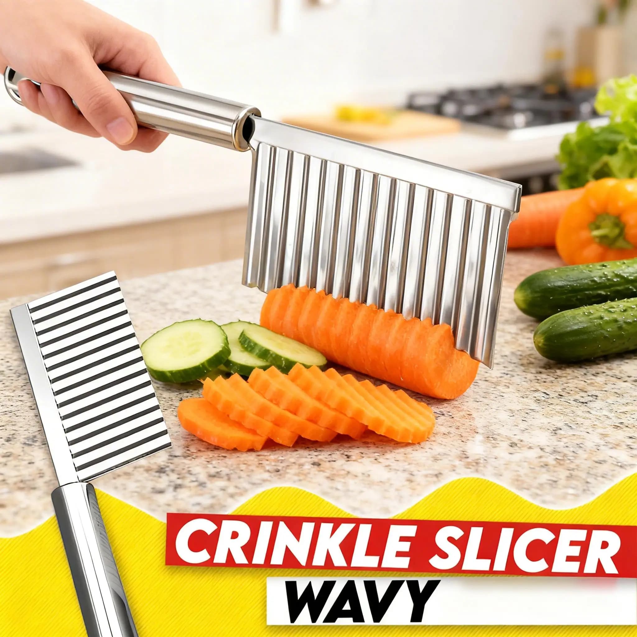 Utensile da Cucina per Tagliare Frutta e Verdura a Onde, Affettatrice Ondulata per Patate e Patatine Fritte, Gadget da Cucina