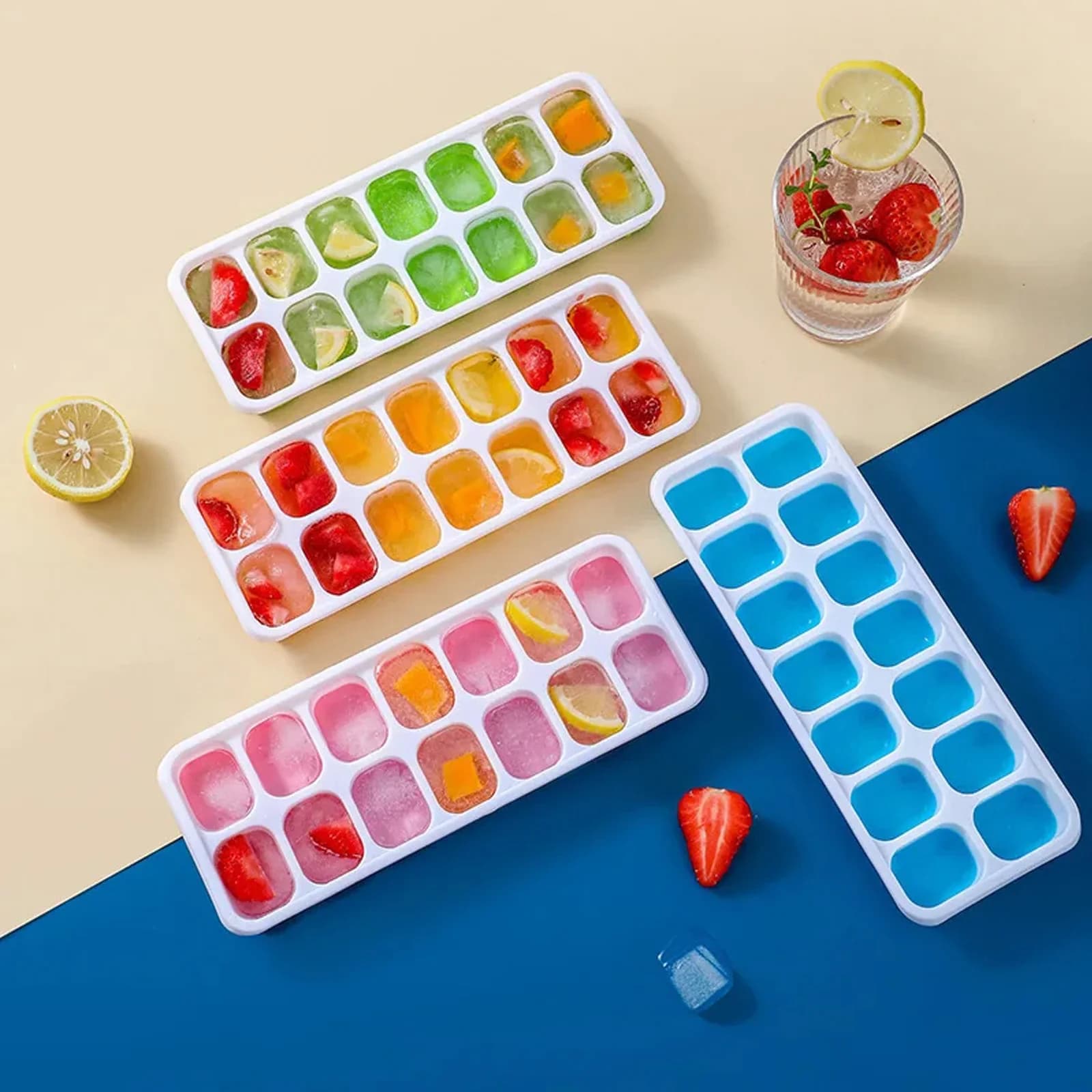Stampo per vassoio per cubetti di ghiaccio con coperchio Quadrato in silicone 14 cubetti Stampi per cubetti di ghiaccio a rilascio facile Bar da cucina estivo Strumento per il congelamento di cocktail ghiacciato fai-da-te
