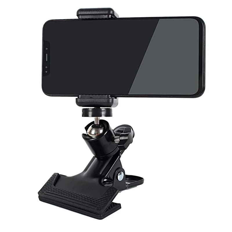 Clip per testa di chitarra da 360 gradi Supporto per telefono cellulare Staffa per trasmissione in diretta Supporto per treppiede Testa per clip per telefoni cellulari Action Cameras