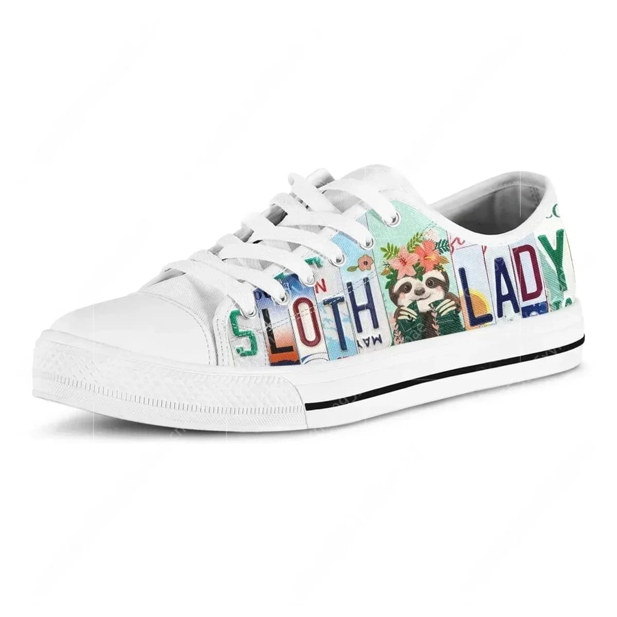 Scarpe da donna in tela con stampa Sloth Lady Cute, sneakers vulcanizzate basse, leggere e comode, taglie forti 12 13