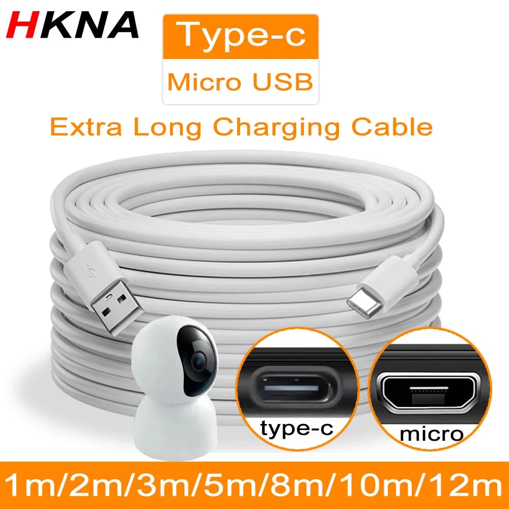 Cavo di ricarica USB tipo C extra lungo da 3 m/5 m/8 m/10 m/12 m, cavo di ricarica per telecamera di sorveglianza, cavo dati per telefono Android Xiaomi