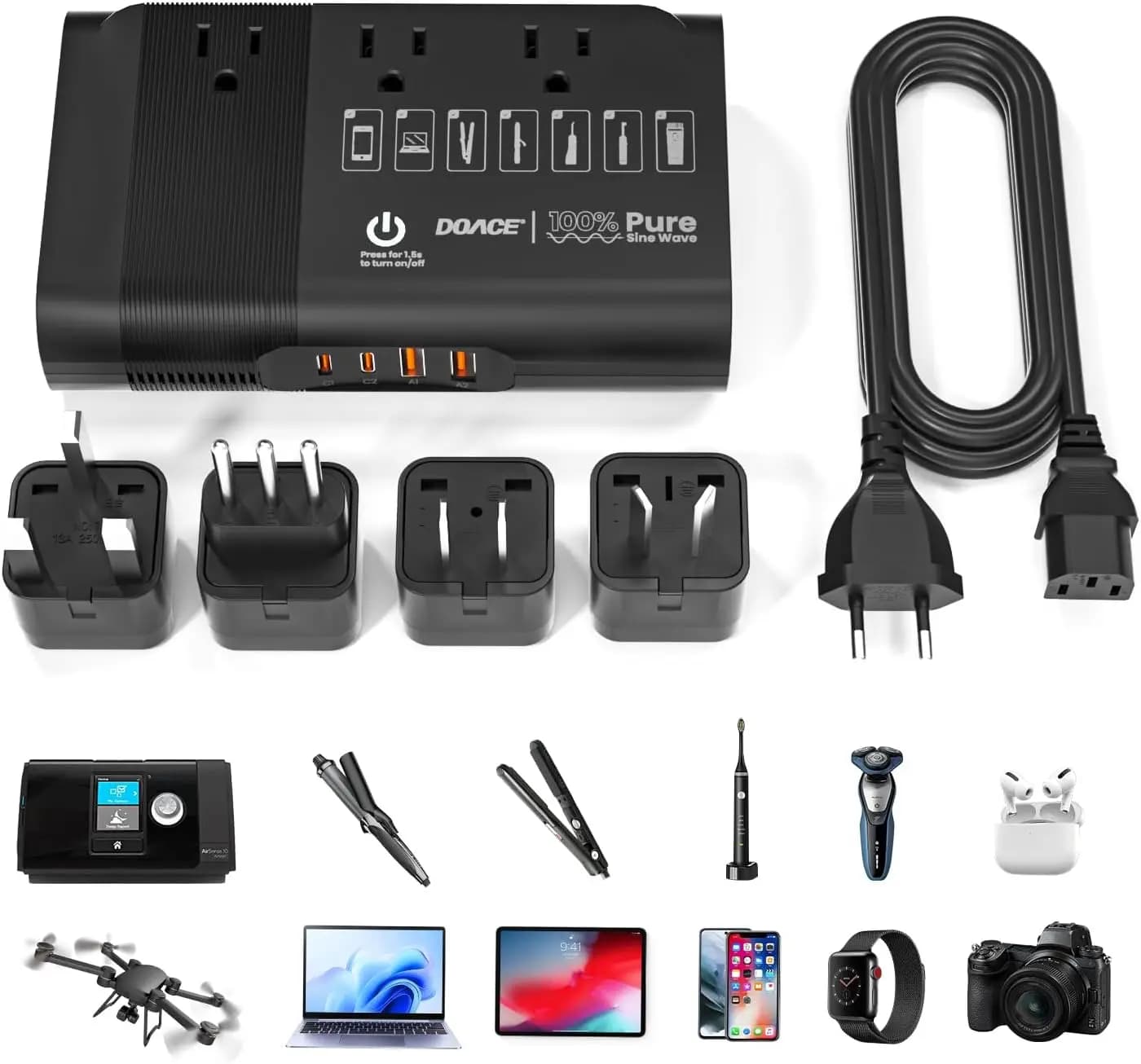 500 W pure sine wave voltage converter from 110 V to 220 V, 50 Hz to 60 Hz transformer for CPAP, laptop, hair plate