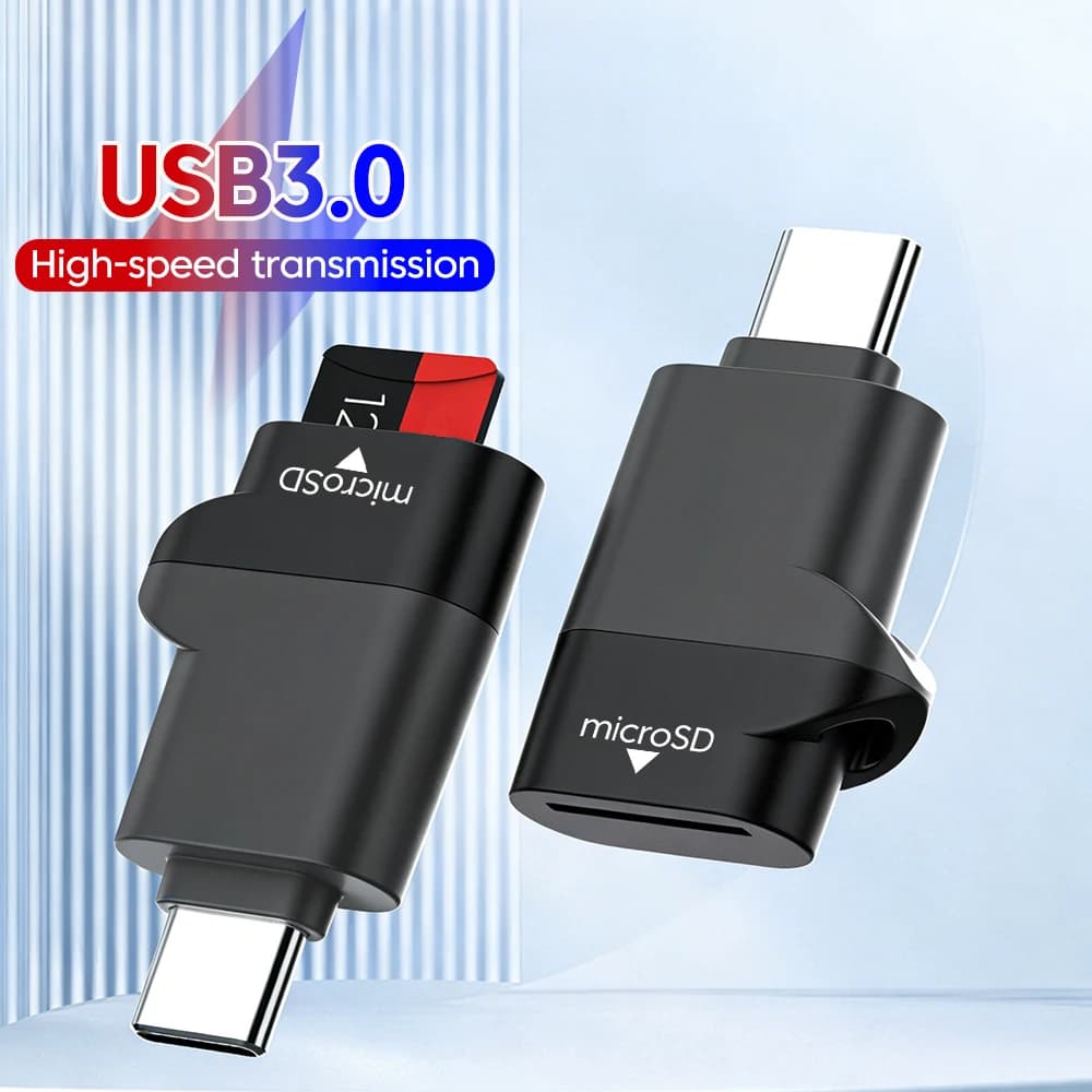 Lettore di Schede 2-in-1 Tipo C USB 3.0 per Schede SD Micro TF e Chiavette USB, Adattatore per PC e Laptop
