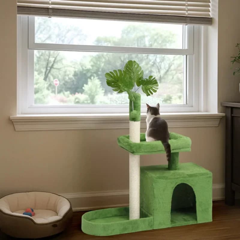 79*28*92 CM Verde Multi-strato Serie Foglia MDF Panno Corda di Sisal Gatto Struttura da Arrampicata Graffi e Salire Amichevole Morbido Sicuro e Durevole