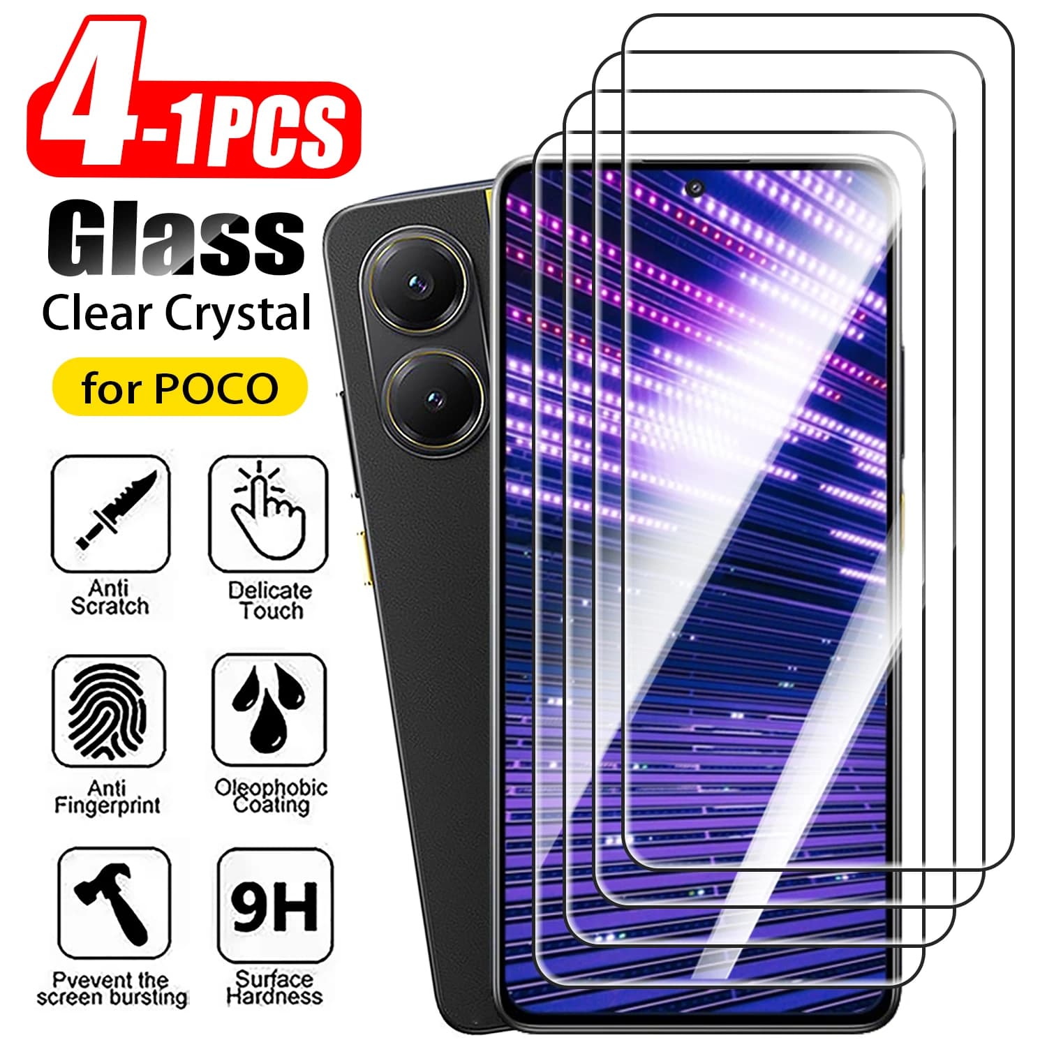 1-4Pcs Tempered Glass For POCO X7 X6 X5 Pro X4 X3 GT X8Pro Max Screen Protector on Xiaomi POCO M7 Plus M5 M4 M3 M6 Pro C75 C85 X