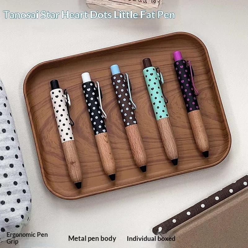 TANOOCI Cute Star Heart Polka Dot Little Fat Gel Pen,Wooden Ergonomic Grip Ballpoint Pen,Aesthetic Stationery for Student Office