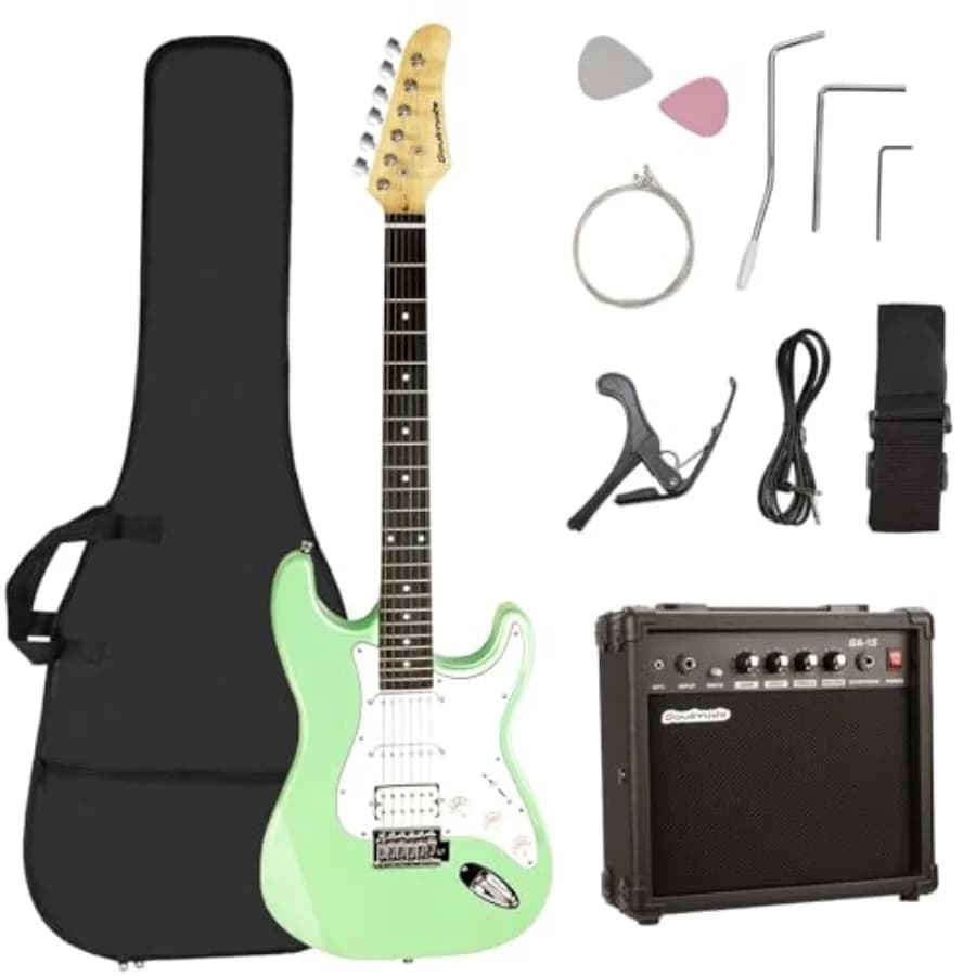 Kit Chitarra Elettrica 39" per Principianti, Corpo Solido, Dimensioni Standard, Pickup HSS, con Amplificatore, Borsa, Capotasto, Tracolla